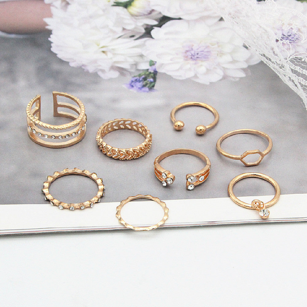 Fashion open joint ring rhinestone 8-piece combination ring set